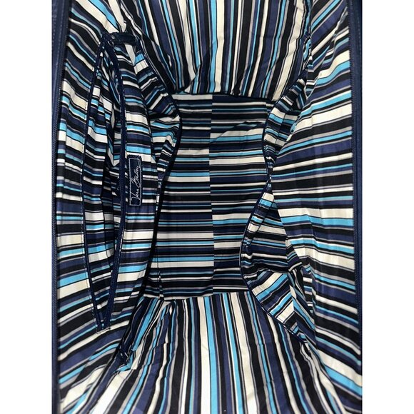 Vera Bradley Navy Quilted Travel Tote With Striped Lining & Leather Handles - Picture 5 of 10